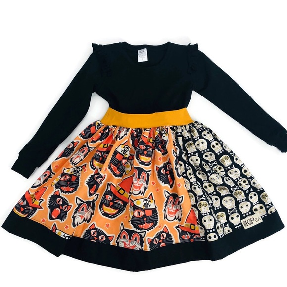 NEW KPea Original Spooky Cat Print Long Sleeve Dress Halloween Costume Party - Picture 8 of 10